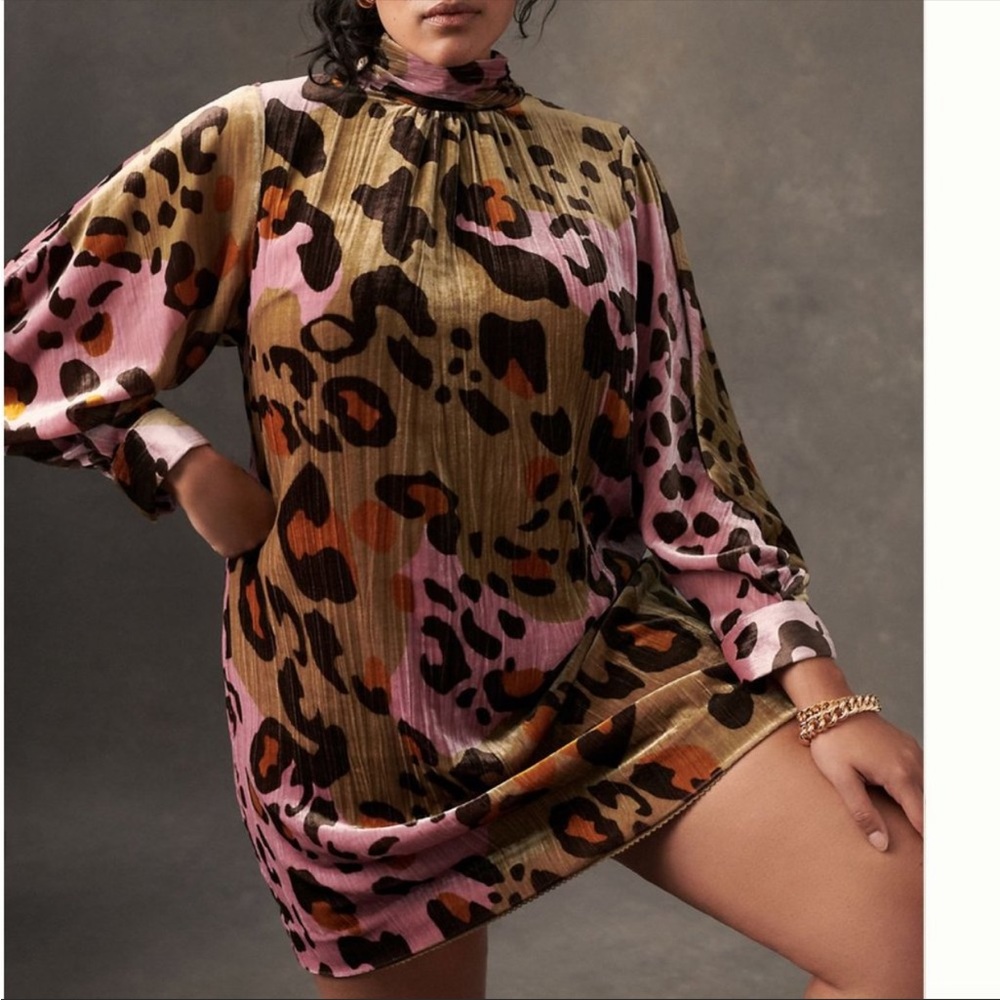 NWT Anthropologie Eleanor Velvet Leopard Mini Dress